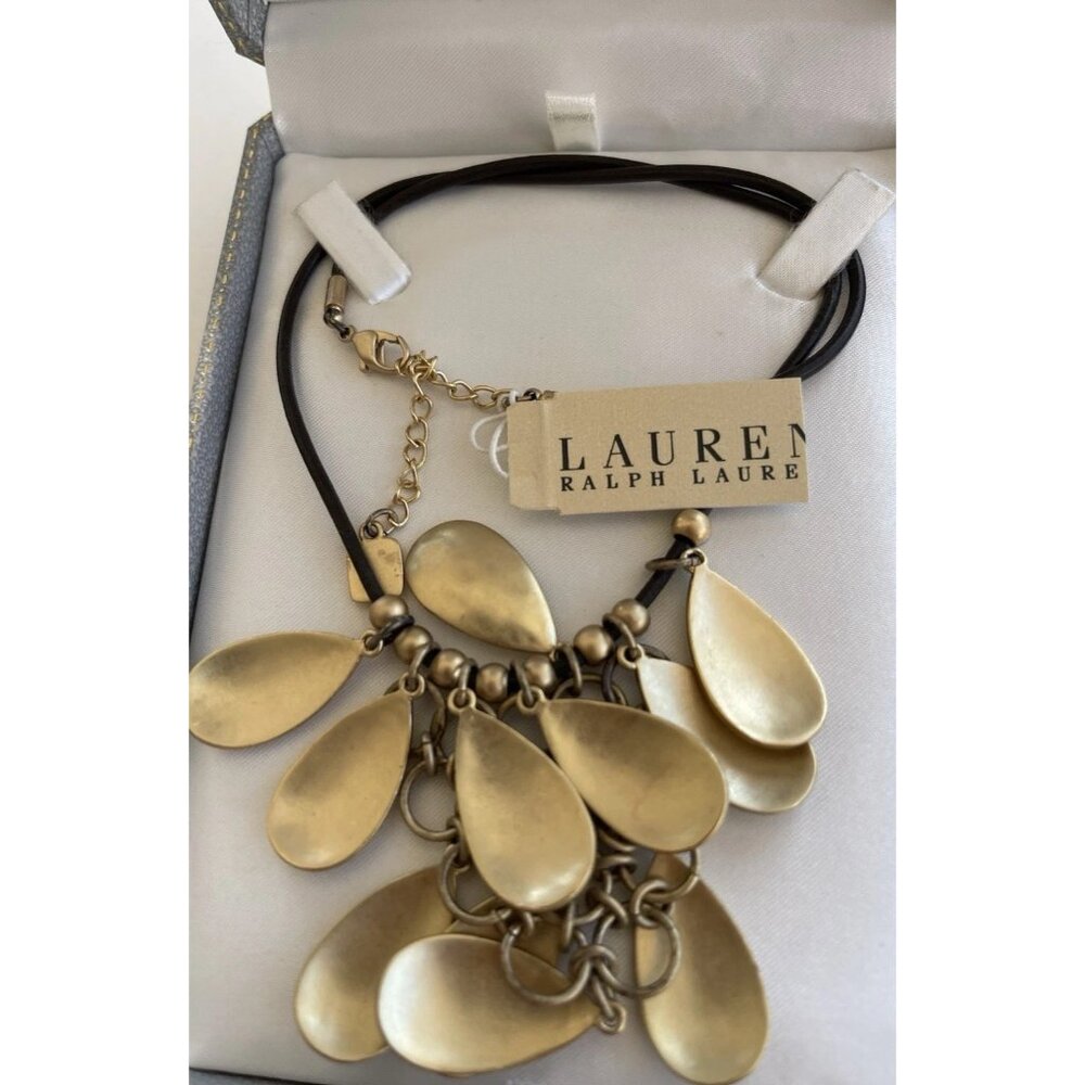 Vintage Ralph Lauren Necklace Statement Chunky Curb Drops Chain Gold Tone 18”NWT